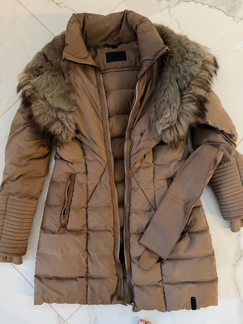 Women's RUDSAK Puffer Coat with real Fur Trim - Taupe